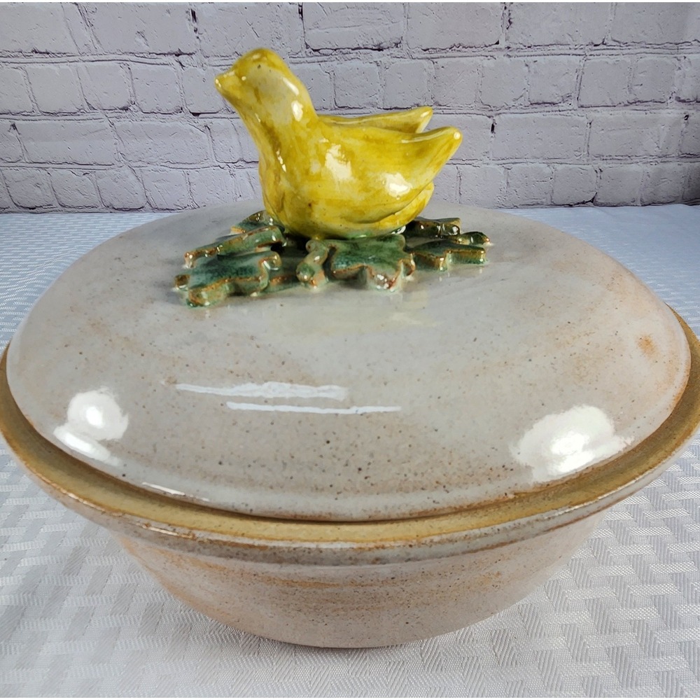Vtg OOAK Ceramic Pottery 3D Chicken Chick Bird Serving Casserole Dish Lid Signed - Picture 3 of 9